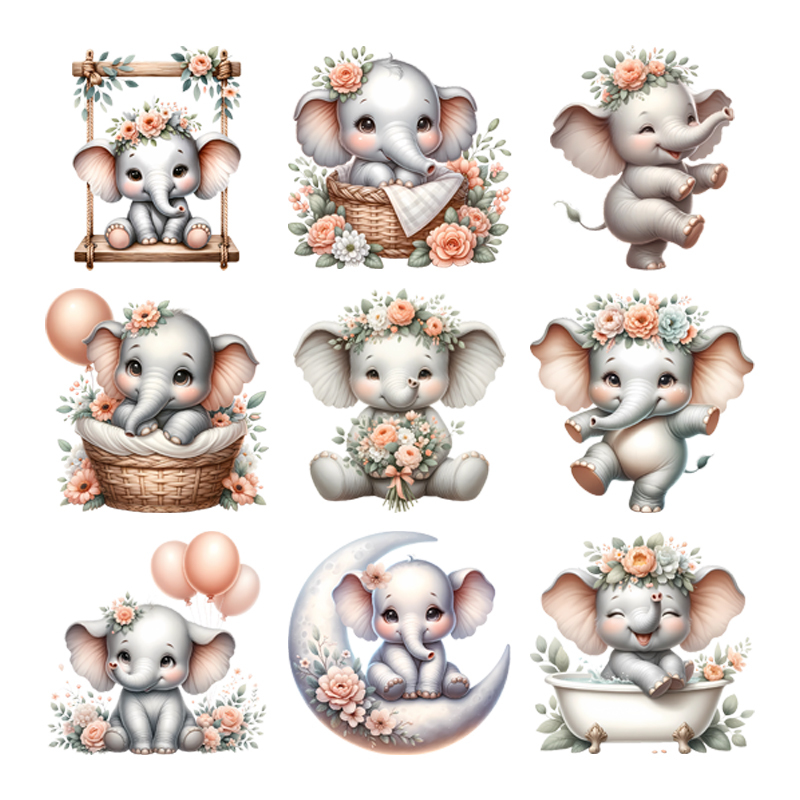 Baby Clothing Elephant - Baby Animal On Swings Heat Transfers